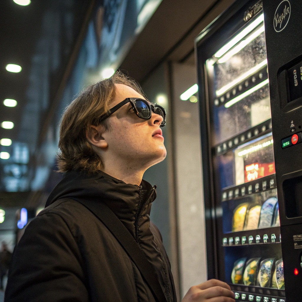 Person using Lens X at a vending machine